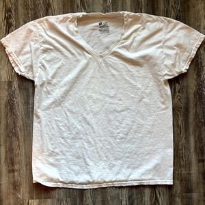 Hanes ComfortSoft V-Neck T-Shirt White Men's Size Large L 100% Cotton Basic Tee